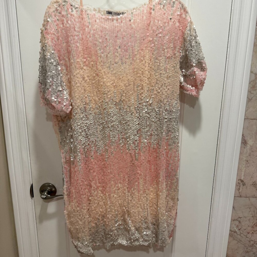 Zara Sequin Dress with light pink slip, NWT, Women's Size L